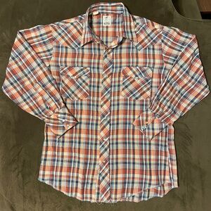 The Hustler Collection Vintage Western Cowboy Pearl Snap Button Down Large